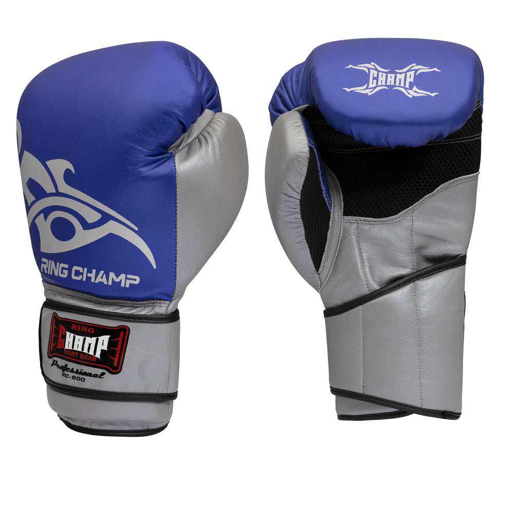 Ring Champ Blue & Silver Leather Boxing Gloves